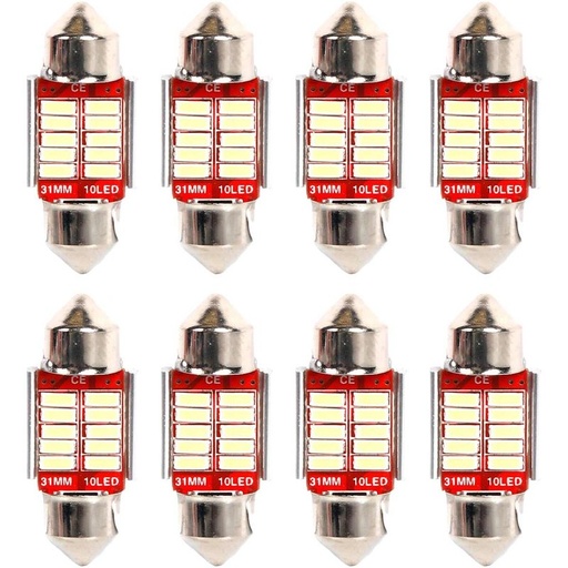 [PT200445X4] 8 Pezzi Lampada Led Siluro 31mm Canbus T11 SV8.5 C5W 10 SMD 4014 12V 1.8W 180lm Bianco Freddo 6500K