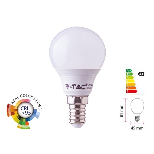 [LC14957F] Lampada A Led E14 CRI 95 P45 5,5W 470LM Freddo 6400K Forma Sfera Bulbo Pallina SKU-7490