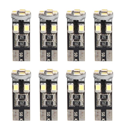 [PT200280X4] 8 Pezzi Lampada Led T10 W5W 194 168  8 SMD 2835 Luce Auto Canbus 12V 1.5W 100lm 25mm Lampadina Bianco Freddo 6500K