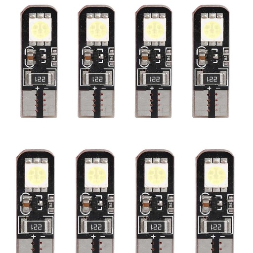 [PT200279X4] 8 Pezzi Lampada Led T10 W5W 2 SMD 5050 Luce Auto Canbus 12V 1.5W 100lm 25mm Lampadina 194 168 Bianco Freddo 6500K