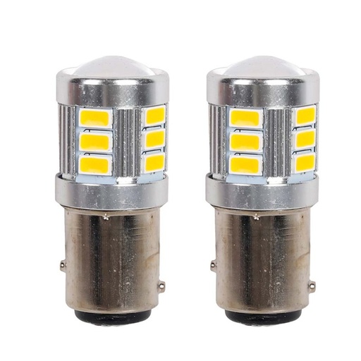 [PT200521X2] 2pz Lampada Led BAY15D S25 P21/5W 18 SMD 3030 12V 24V 300lm 1W/2.5W Doppio Filamento Ambra Piedi Sfalsati 45mm