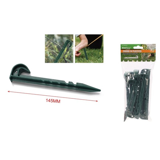 [AG360545] 10 Pezzi Ancoraggio Picchetti Chiodi in Pastica per Giardino 145mm Verde