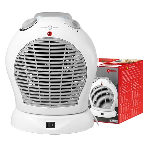 [HO388797] Termoventilatore Elettrico Rotondo Silenzioso con 2 Modalita 1000W 2000W Livelli Regolabile con Autoprotezione Surriscaldamento Bianco