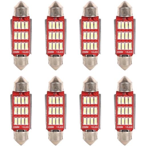 [PT200447X4] 8 Pezzi Lampada Led Siluro 39mm Canbus T11 SV8.5 C5W C10W 12 SMD 4014 12V 1.8W 180lm Bianco Freddo 6500K