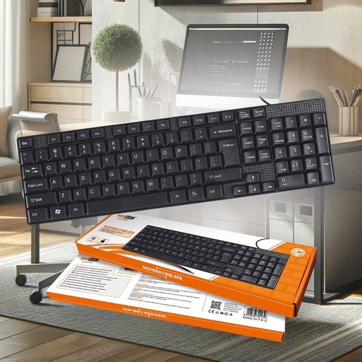 [VH870213] Tastiera USB Cablata Standard con Layout Italiana QWERTY Tasti Durevoli Resistono fino a 30 Milioni di Battute Modello Rettangolare Slim