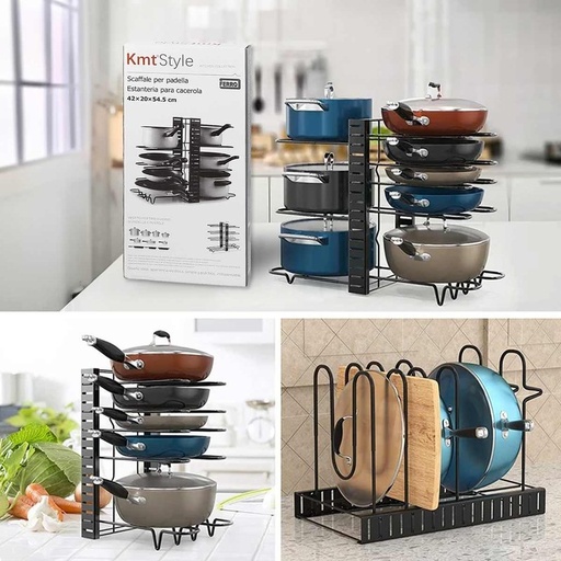 [AB207164] Porta Coperchi Padelle e Pentole Padelle Organizzatore Pentole per Cucina per la Dispensa e Piatti P20xH54.5xL42cm Nero