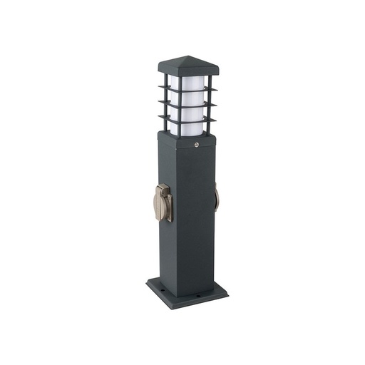 [HS8822] Lampada Da Terra Attacco E27 + Multipresa a Colonna 2 Prese Schuko 16A 455mm IP44 Acciaio Inossidabile Per Giardino SKU-8822