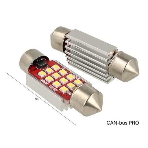 [LS3901] Lampada Led Siluro Canbus Pro 39mm 12 Smd 2016 No Errore CC 12V 3W No Polarita Super Luminoso