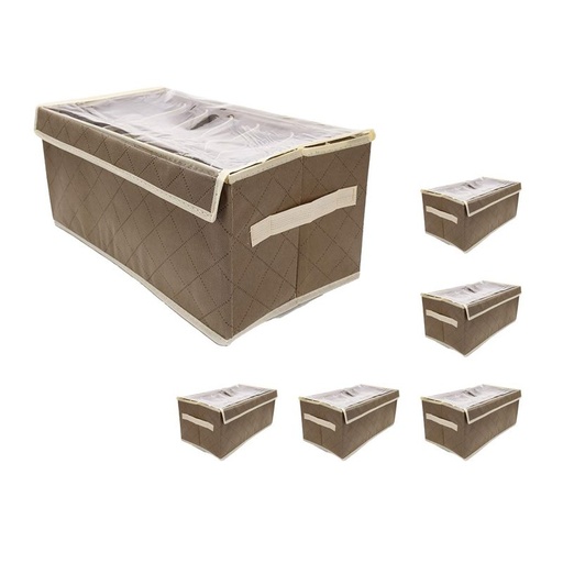 [AB340947X6] 6 Pezzi Scatole Portaoggetti con Coperchio Trasparente Contenitori In Tessuto Pieghevoli Multiuso 44X25X20cm