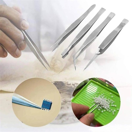 [AS064736] Kit di 4 Pinzette Precisione Multifunzione per Laboratori Industriali, Gioielli, Hobby, Artigianato