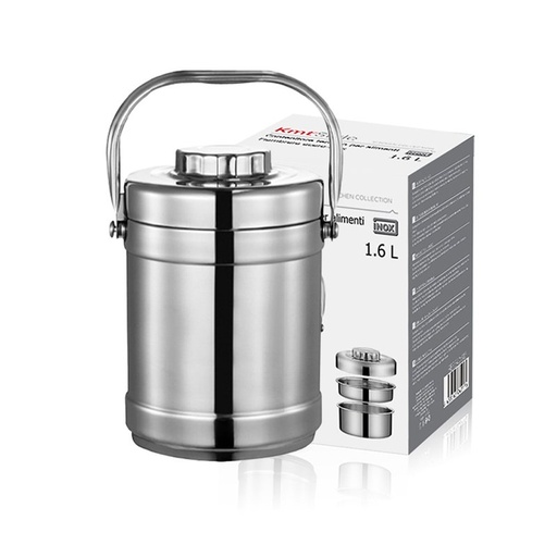 [AB574917] Contenitore Termico per Alimenti in Acciaio Inox Mantiene Freddo e Caldo per 12 ore con 2 Ripiani 1.6L H20xW13.5cm