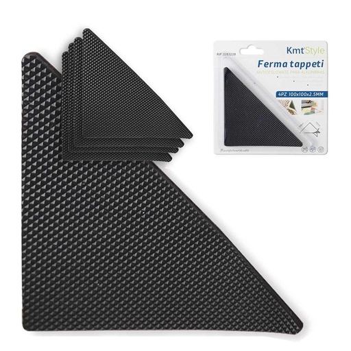 [AS483238] 4pz Adesivi Ferma Tappeto Antiscivolo Forma Triangolare 100x100x2.5mm per Parquet, Laminato, Piastrelle, PVC, Sughero e Vinile