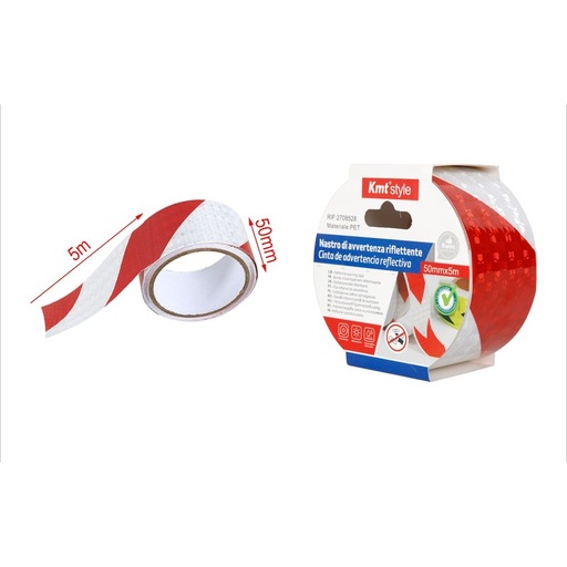 [AS208528] Nastro Adesivo Riflettente 50mm X 5MT Bianco Rosso Catarifrangente Ad Alta Visibilità