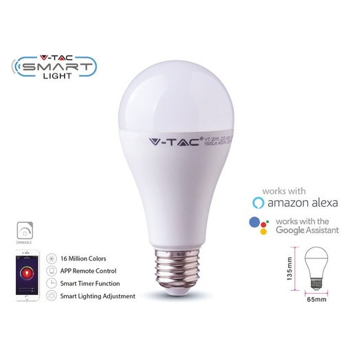 [SH02753D] 2 Pezzi Lampade Led E27 Wifi Smart A65 15W 1500lm RGB + CCT APP Tuya Compatible Con Alexa e Google Home