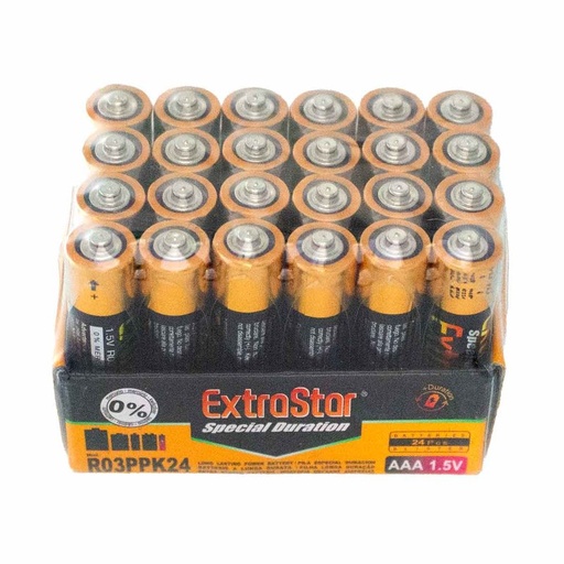 [DU159239] Pila Batteria R03 AAA Mini Stilo 1,5V 400mAh MN2400 Alcalina Extrastar Confezione da 24 Pezzi