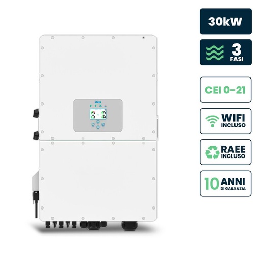 [FV11998] V-TAC Inverter Fotovoltaico Deye Trifase Ibrido ALTA TENSIONE On-Grid/Off-Grid 30kW CEI 0-21, Schermo LCD Touch a Colori, Smart Meter Integrato, WiFi e TA, Garanzia 10 Anni IP65 SKU-11998