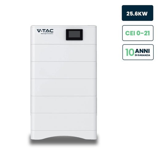 [FV120025] V-TAC Kit 5 Moduli di Accumulo Impilabili Alta Tensione 25kWh LiFePO4 BMS Integrato, Inclusa Base e Box di Controllo, 100Ah, 252.6V, IP65, CEI 0-21 Garanzia 10 Anni SKU-120025