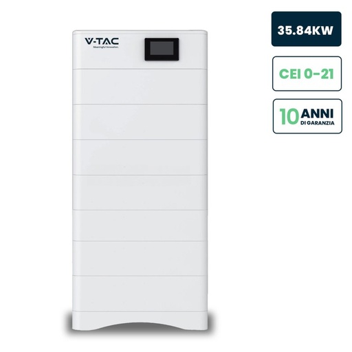 [FV120027] V-TAC Kit 7 Moduli di Accumulo Impilabili Alta Tensione 35kWh LiFePO4 BMS Integrato, Inclusa Base e Box di Controllo, 100Ah, 358.4V, IP65, CEI 0-21 Garanzia 10 Anni