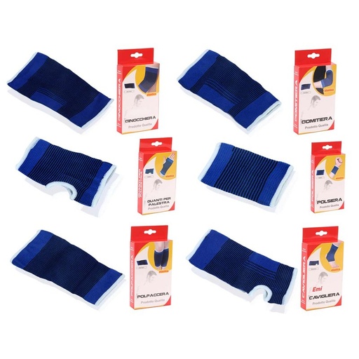 [AD32824X6] Kit Tutore Sport Elastiche 2 Guanti Elastici + 2 Polsiere + 2 Cavigliere + 2 Gomitiere + 2 Ginocchiere + 2 Polpaccere