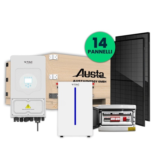 [KFV-106B06E] KIT Fotovoltaico Monofase Completo 6KW Con 14 Moduli 450W, Batteria di Accumulo 6.14kWh, Inverter Ibrido 6kW, Quadro AC/DC Monofase 6kW 2 Stringhe 2 MPPT