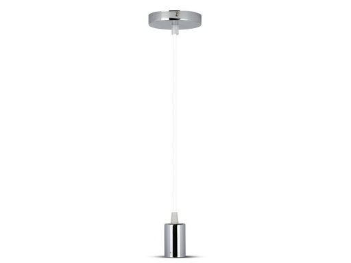 [SV3755W] Lampada A Sospensione Cilindro in Metallo Cromato Attacco E27 Cavo Bianco SKU-3755