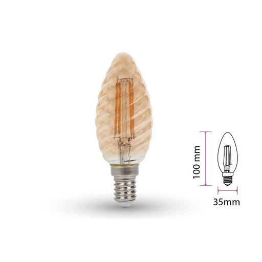 [LC14225A] Lampada Filo Led a Filamento E14 C35 4W=35W Bianco Caldo 2200K Amber Copertura Vortici Cover Twist SKU-7115