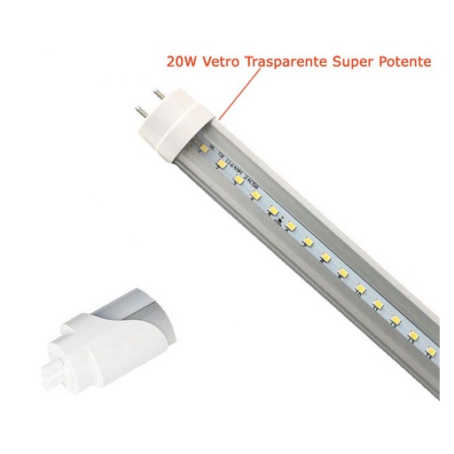 [TL1201VT] Tubo Led T8 G13 120cm 20W Bianco Freddo 6000K Con Vetro Trasparente Super Potente