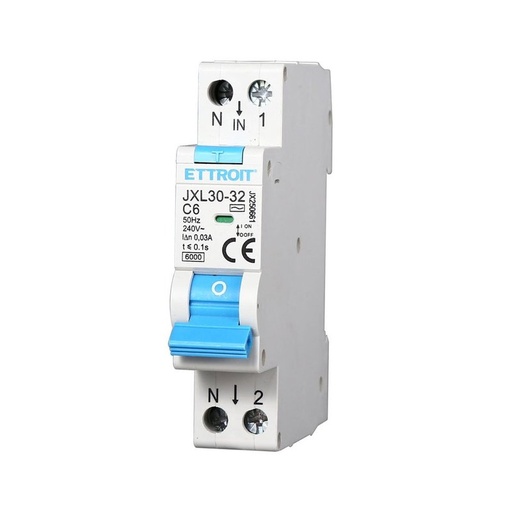 [JX250661] ETTROIT Interruttore Magnetotermico Differenziale 1P+N 6A 6KA 30mA 220V Occupa 1 Modulo DIN