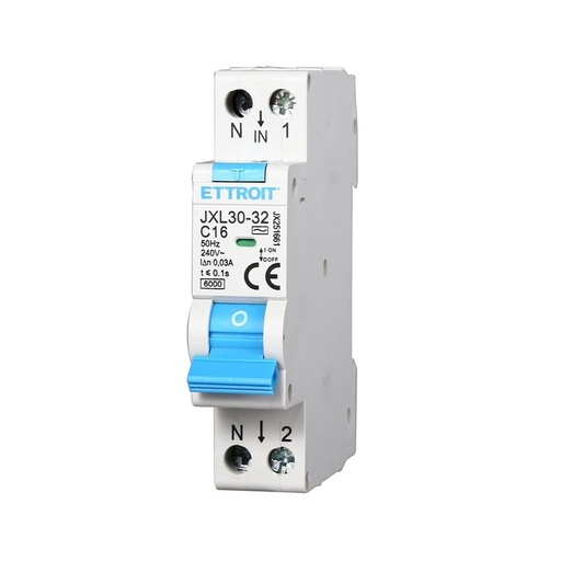 [JX251661] ETTROIT Interruttore Magnetotermico Differenziale 1P+N 16A 6KA 30mA 220V Occupa 1 Modulo DIN