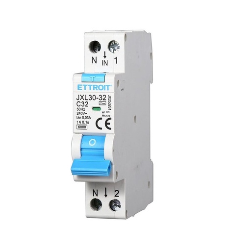 [JX253261] ETTROIT Interruttore Magnetotermico Differenziale 1P+N 32A 6KA 30mA 220V Occupa 1 Modulo DIN