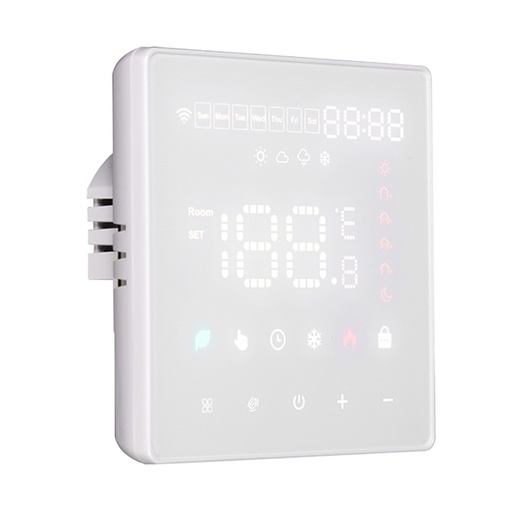 [MMT1241] MeanWell Termostato WIFI Touch Protocollo WIFI 2.4G TUYA, Smart Life Quadrata Compatibile Con Scatola 502 Riscaldamento Caldaia a Gas Riscaldamento Pavimento Con Acqua Bianco 3A 100-250V IP20