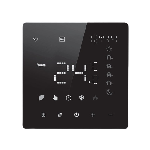 [MMT1242] MeanWell Termostato WIFI Touch Protocollo WIFI 2.4G TUYA, Smart Life Quadrata Compatibile Con Scatola 502 Riscaldamento Caldaia a Gas Riscaldamento Pavimento Con Acqua Nero 3A 100-250V IP20