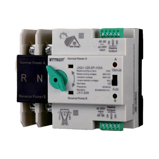 [JX11299] ETTROIT ATS Commutatore di Trasferimento Automatico Fotovoltaico  2P 4M   Doppio Alimentazione 100A AC 230V IP20 IEC60947-6-1