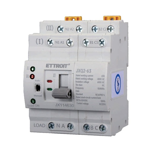 [JX114630] ETTROIT ATS Commutatore di Trasferimento Automatico Fotovoltaico  4P 4M   Doppio Alimentazione 63A AC 400V IP20 IEC60947-6-1