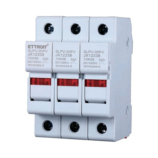 [JX12338] ETTROIT Portafusibile Modulare DC Fotovoltaico   3P 3M   D10X38mm 32A DC 1000V IP20 IEC60269-6