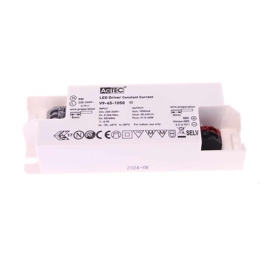 [AT-V9-45-1050] Led Driver CC Corrente Costante 1050mA 30V-42VDC Per Alimentare Led Max 45W