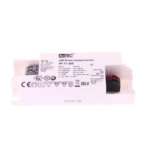 [AT-V9-11-260] Led Driver CC Corrente Costante 260mA 30V-42VDC Per Alimentare Led Max 11W