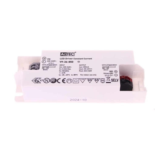 [AT-V9-36-850] Led Driver CC Corrente Costante 850mA 30V-42VDC Per Alimentare Led Max 36W