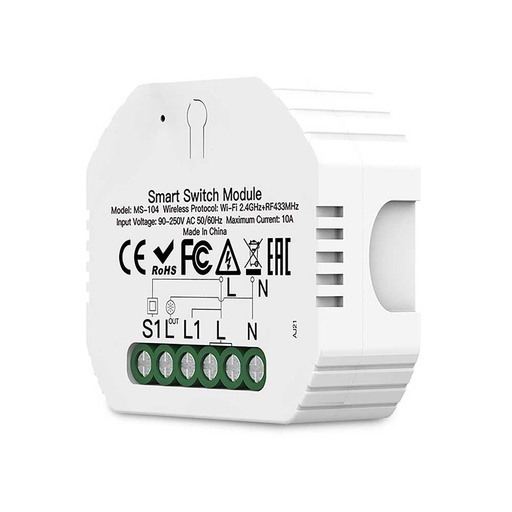 [MMC1941] Interruttore WIFI+BLE+RF 3 In 1 10A WIFI 2.4G, RF 433MHz,Bluetooth BLE Mesh TUYA, Smart Life 10A AC 90-250V 50/60HZ 2200W 53X48X18mm IP20 CE SH104