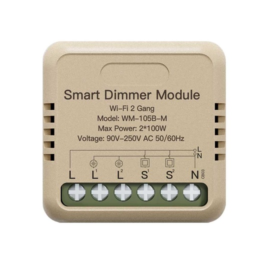 [MMC1152] MeanWell Mini Triac Dimmer WIFI 2.4G 2 Canali TUYA, Smart Life 1A AC 90-250V 50/60HZ 2X100W 40X40X18mm IP20