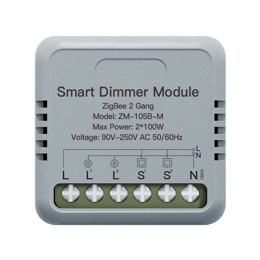 [MMC1252] MeanWell Mini Triac Dimmer ZigBee 3.0, 2 Canali 1A, TUYA, Smart Life, AC 90-250V 50/60HZ 2X100W 40X40X18mm IP20