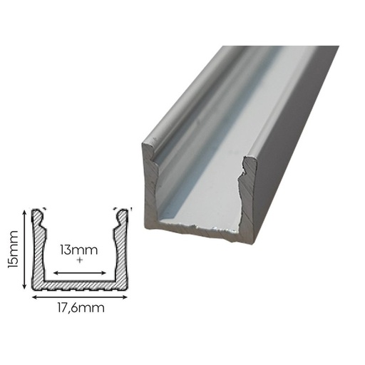 [BAZ1715M2] 2 Metri Profilo Barra Alluminio Anodizzato Alta Profonda 17,6X15mm Interno 13mm