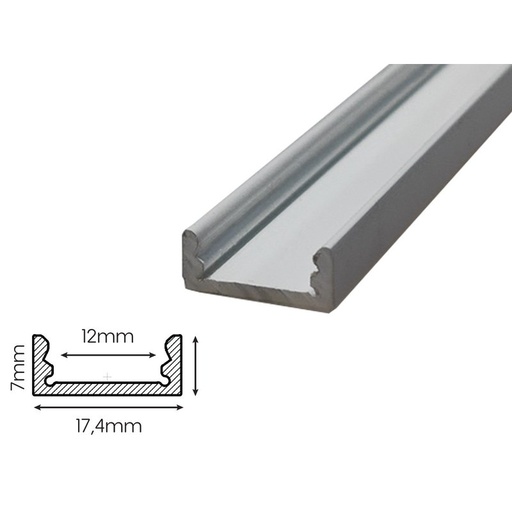 [BAZ1707M2] 2 Metri Profilo Barra Alluminio Anodizzato Standard 17,4X7mm Interno 12mm