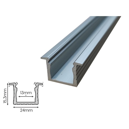 [BAZ2515M2] 2 Metri Profilo Barra Alluminio Da Incasso Alto e Profondo 24X15,3mm Interno 13mm