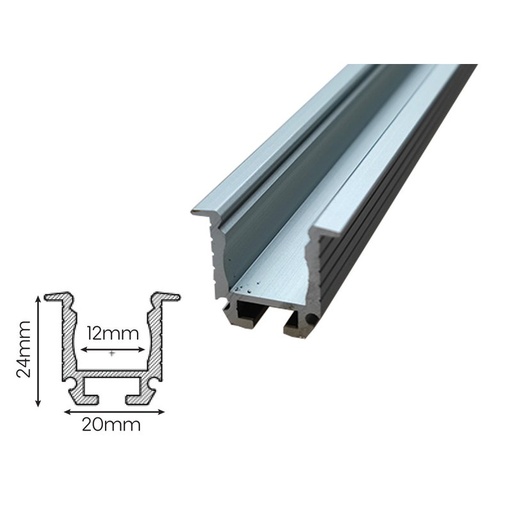 [BAZ2620M3] 3 Metri Profilo Barra Alluminio Da Incasso Con Molla Alto e Profondo 24X20mm Interno 12mm