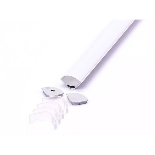 [BAV3363] Profilo Alluminio Angolare Grande Tondo Per Strip Led Fino 20mm Completo Di Copertura Satinata Tappi Gancio 2 Metri SKU-3363