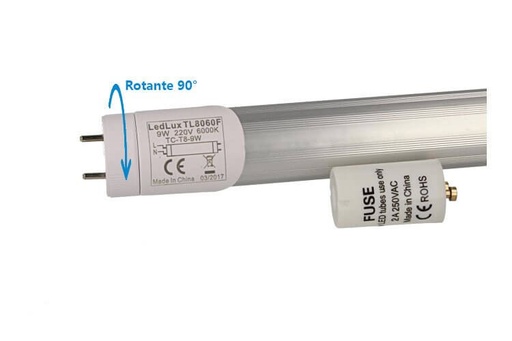 [TL8060F] Tubo Led T8 G13 60cm 9W Bianco Freddo Testa Rotante Alimentazione da Un Lato SKU-652