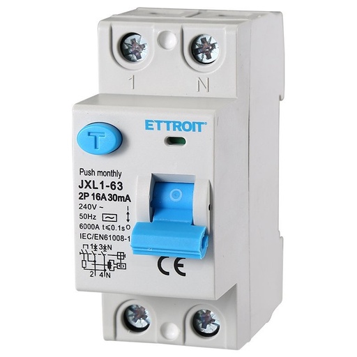 [JX321661] ETTROIT Interruttore Differenziale Puro 2P 16A 6kA 30mA 220V Salvavita Differenziale Occupa 2 Moduli DIN