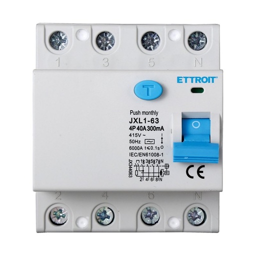 [JX344063] ETTROIT Interruttore Differenziale Puro 4P 40A 6kA 300mA 380V Salvavita Differenziale Occupa 4 Moduli DIN