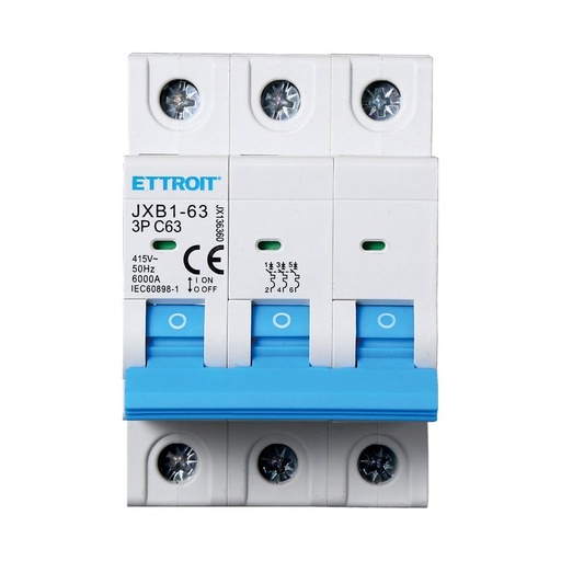 [JX136360] ETTROIT Interruttore Magnetotermico Automatico 3P 63A 6000A 220V 380V Salvavita Stotz Occupa 3 Moduli DIN